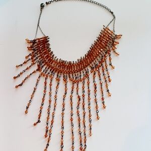 Vintage Orange Festooned Crystal Bead Necklace Egyptian Revival Boho